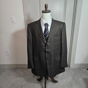 Ermenegildo Zegna 48R 100% Cashmere Suit Blazer Men Brown Plaid Italy - Flaw